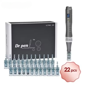 Stylo Microneedling Sans Fil  de Dr. Pen Ultima M8 Pour Le Visage, la pousse des cheveux et barbe avec 22 cartouches